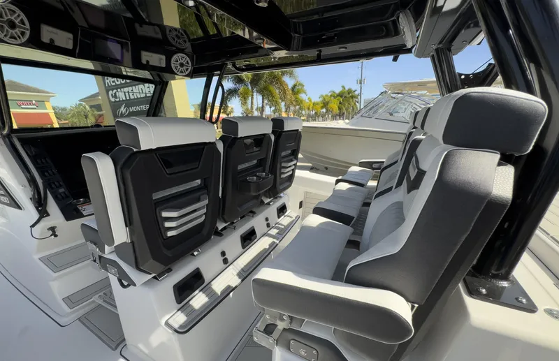 400-102 Yacht Photos Pics 2024 Blackfin 400 CC interior with modern seating and sleek design.