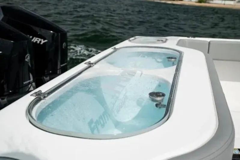  Yacht Photos Pics 2024 Front Runner 37 Catamaran with dual Mercury engines and livewell on deck.