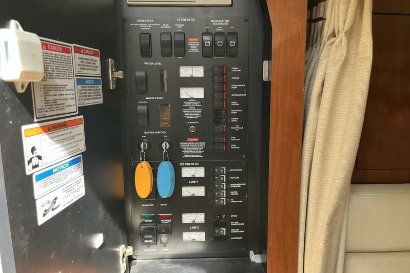  Yacht Photos Pics Electrical control panel on a 2007 Sea Ray 340 Sundancer boat.