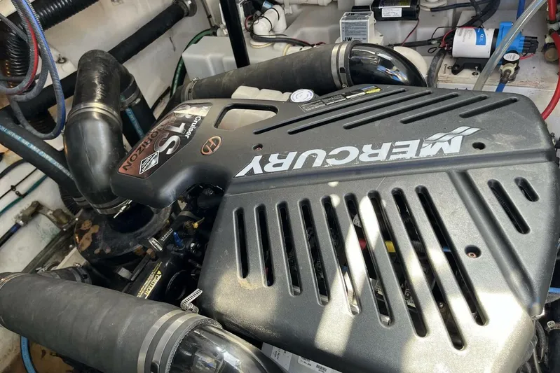  Yacht Photos Pics Engine compartment of a 2007 Sea Ray 340 Sundancer with a Mercury engine.