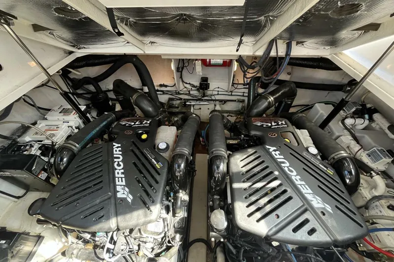  Yacht Photos Pics Engine room of 2007 Sea Ray 340 Sundancer with twin Mercury engines.