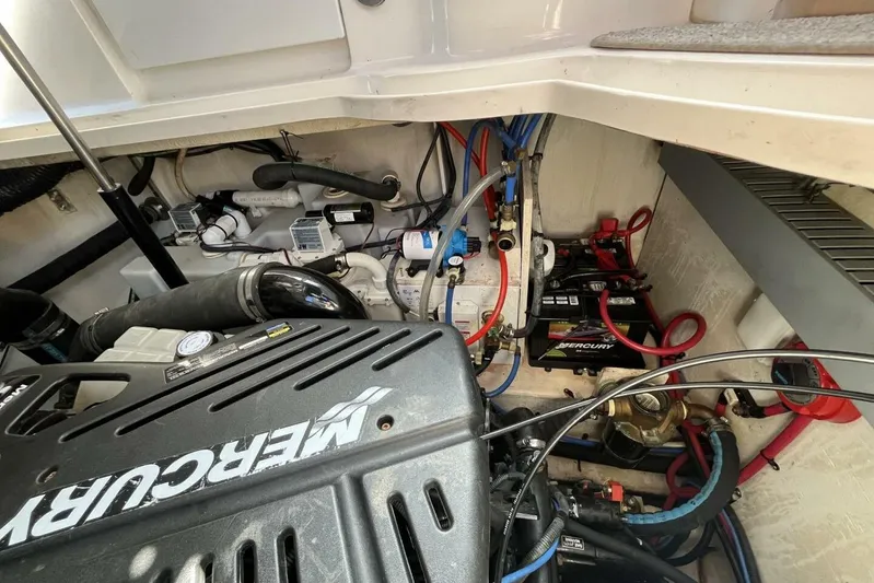  Yacht Photos Pics Engine compartment of 2007 Sea Ray 340 Sundancer with Mercury components and wiring.