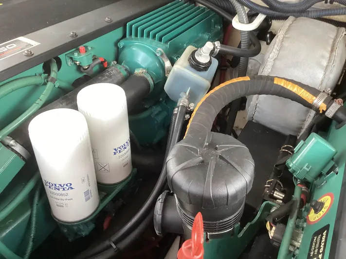  Yacht Photos Pics Engine compartment of a 2007 Formula 400 Super Sport boat with Volvo Penta components.