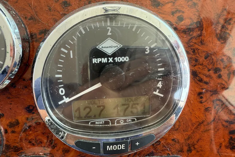 All At Sea Yacht Photos Pics Close-up of a SmartCraft RPM gauge on a 2007 Beneteau Swift Trawler 42.