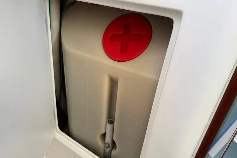 All At Sea Yacht Photos Pics Red-capped tank in 2007 Beneteau Swift Trawler 42, interior view.