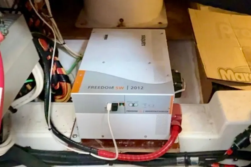 All At Sea Yacht Photos Pics Electrical system in 2007 Beneteau Swift Trawler 42, featuring Freedom SW inverter.