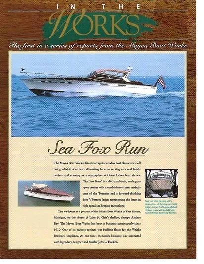 Sea Fox Run Yacht Photos Pics 1990 Mays Craft 44 boat on water, featured in 'Sea Fox Run' article.