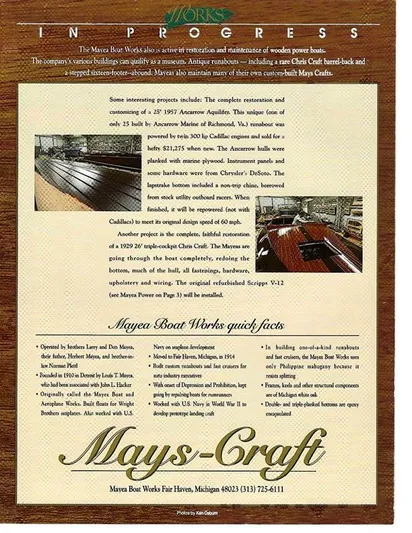 Sea Fox Run Yacht Photos Pics 1990 Mays Craft 44 brochure showcasing luxury wooden boat restoration details and features.