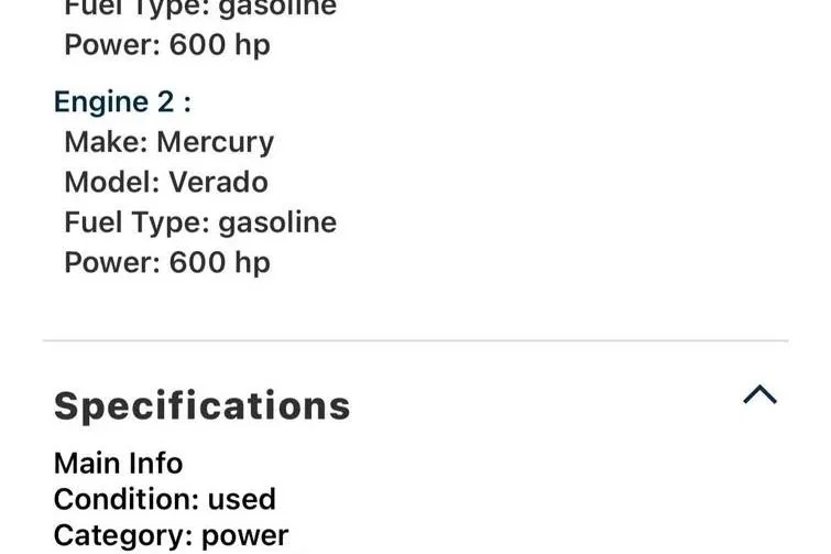 Only 113 Hours Yacht Photos Pics 2023 Tiara Yachts 43 LS specifications, featuring dual 600 hp Mercury Verado engines, gasoline-powered.