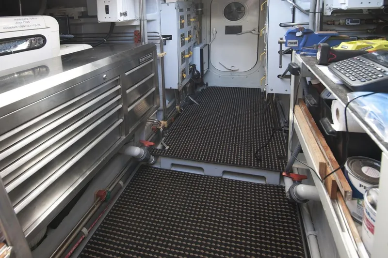 Compass Rose Yacht Photos Pics Interior of a 1995 Custom Heisley vehicle with equipment and control panels.