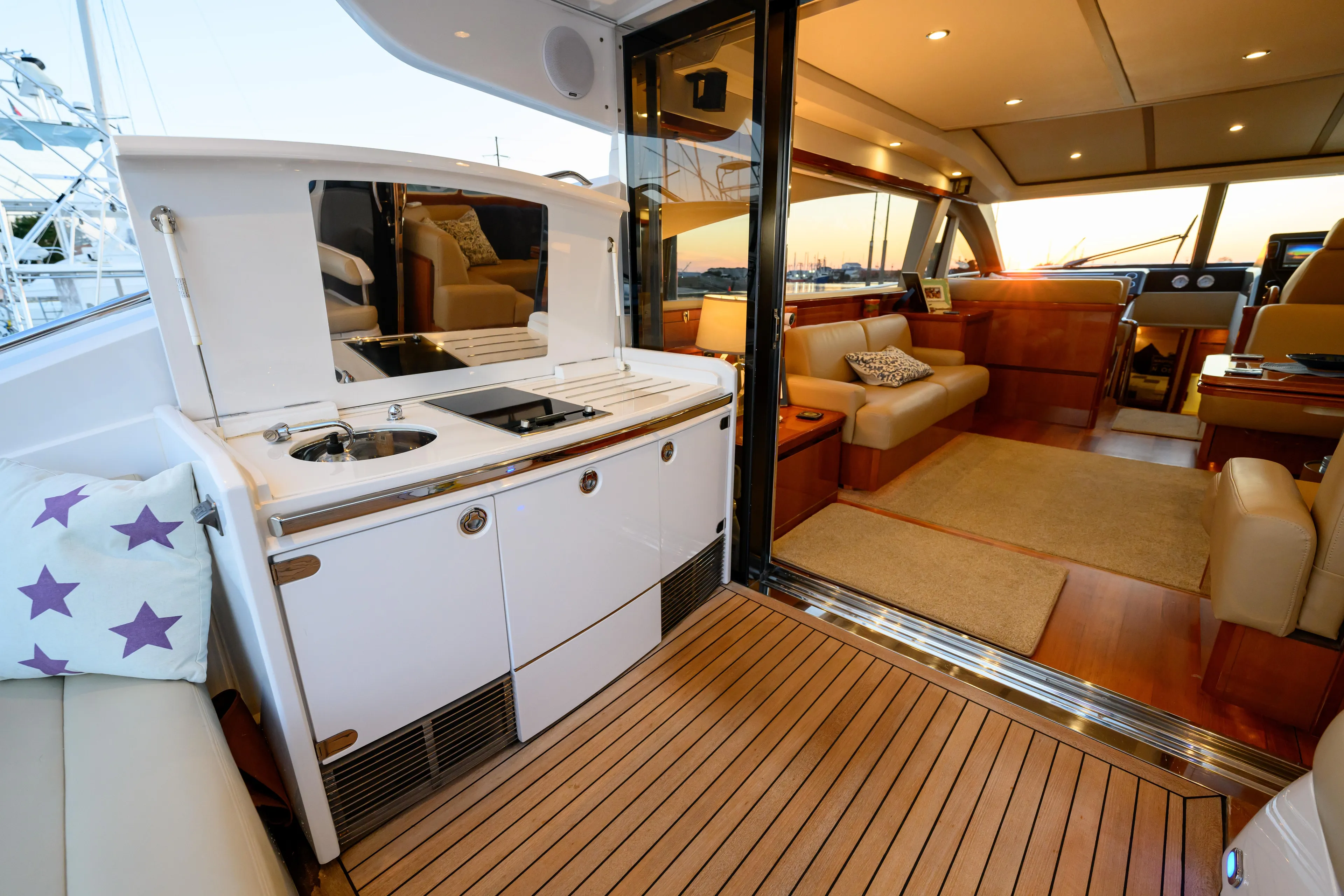 Endless Summer Yacht Photos Pics Luxurious interior of 2006 Princess V65 yacht with modern amenities and elegant design.