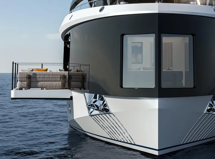  Yacht Photos Pics Luxury Soyaslan Dionysos 35 yacht, 2025 model, featuring sleek design and elegant outdoor seating.