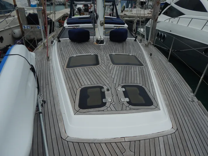  Yacht Photos Pics Deck of 2002 North Wind 58 yacht with teak flooring and hatches.