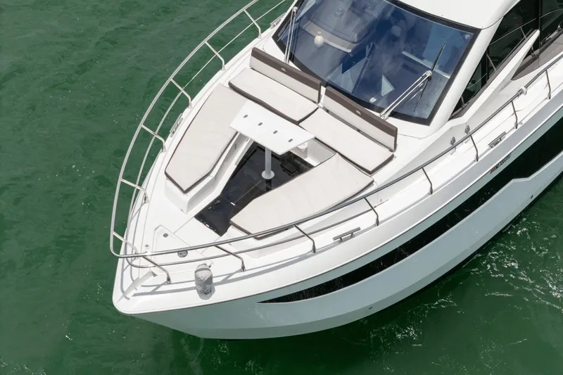  Yacht Photos Pics 2020 Galeon 500 Fly yacht with spacious sunbathing area on turquoise water.