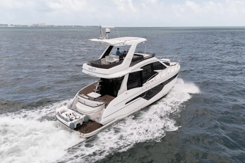  Yacht Photos Pics 2020 Galeon 500 Fly yacht cruising on open water.