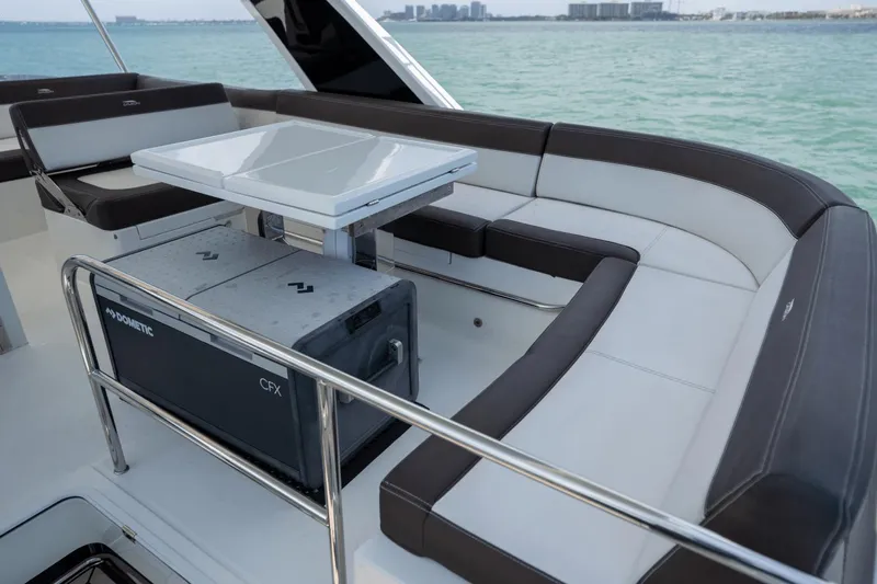  Yacht Photos Pics Luxurious seating area on 2020 Galeon 500 Fly yacht with ocean view.