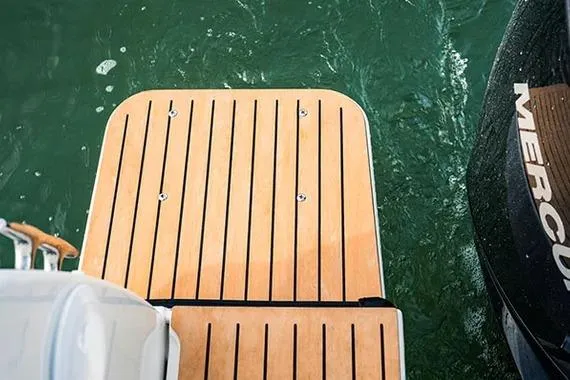  Yacht Photos Pics 2026 Trophy T25EX EXPLORER OB boat deck with Mercury engine on water.