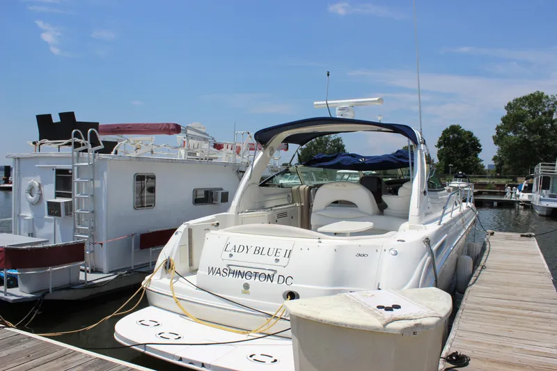  Yacht Photos Pics 2003 Sea Ray 380 Sundancer docked, featuring "Lady Blue II" from Washington DC.