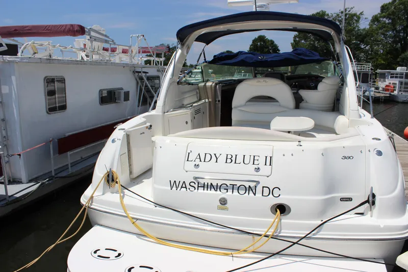  Yacht Photos Pics 2003 Sea Ray 380 Sundancer yacht docked, named "Lady Blue II," registered in Washington DC.