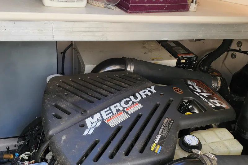  Yacht Photos Pics Engine compartment of a 2003 Sea Ray 380 Sundancer with Mercury components.
