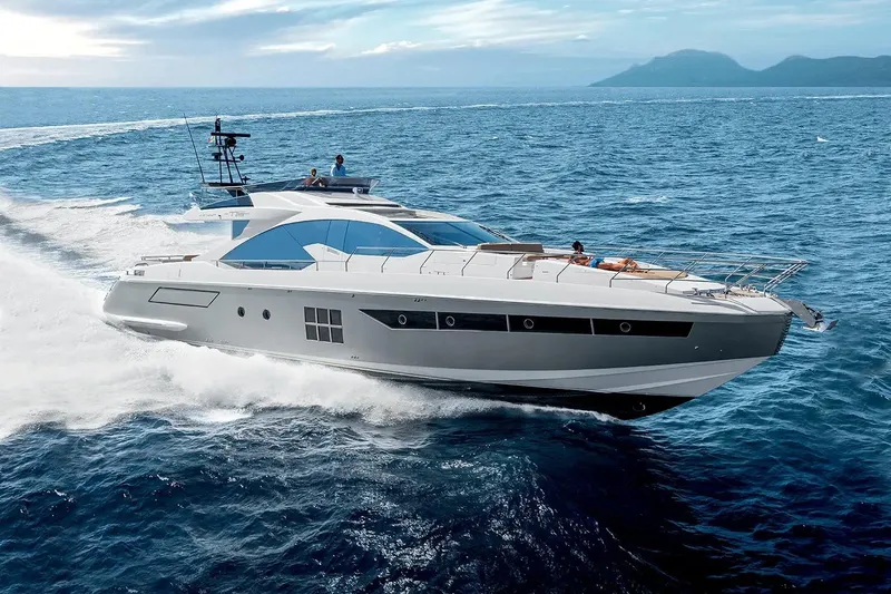  Yacht Photos Pics Luxury Azimut 77S yacht cruising on open sea, 2015 model.