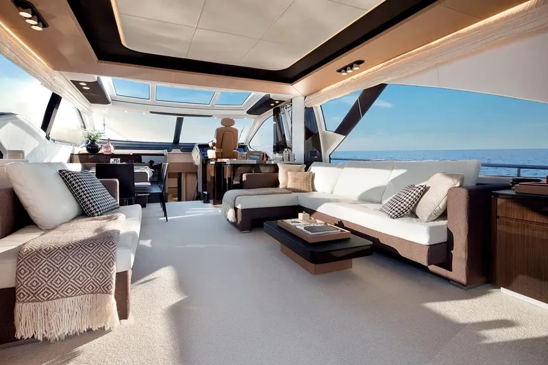  Yacht Photos Pics Luxurious interior of 2015 Azimut 77S yacht with elegant seating and ocean view.