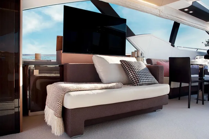  Yacht Photos Pics Luxurious interior of 2015 Azimut 77S yacht with modern seating and ocean view.