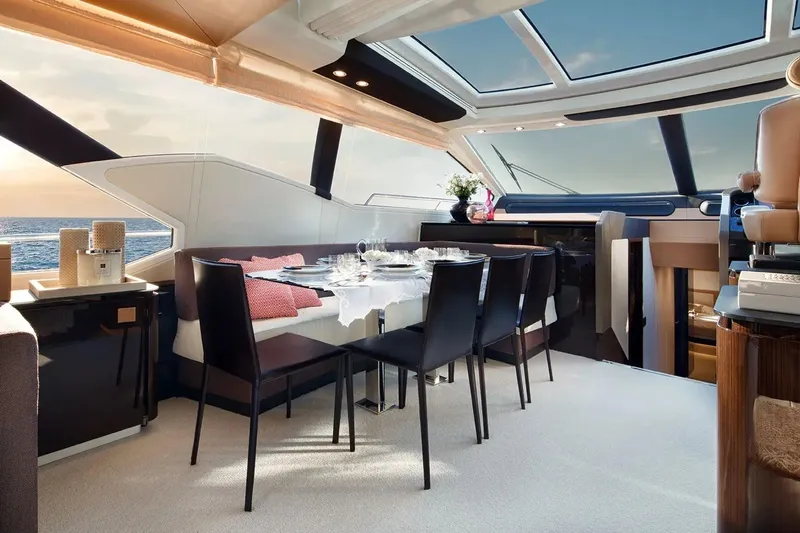  Yacht Photos Pics Luxurious interior of 2015 Azimut 77S yacht with elegant dining area and panoramic windows.