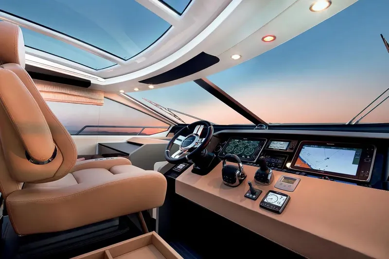  Yacht Photos Pics Luxurious interior of 2015 Azimut 77S yacht cockpit with advanced navigation systems.