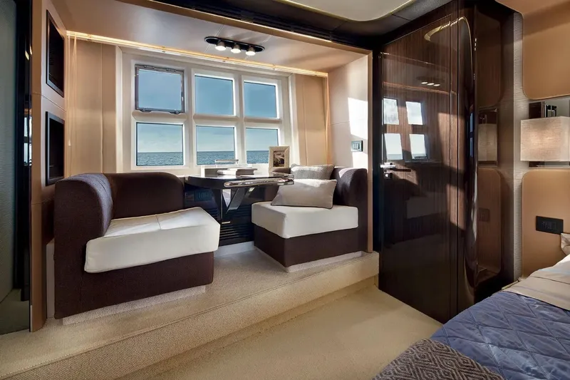  Yacht Photos Pics Luxurious interior of 2015 Azimut 77S yacht with ocean view and elegant seating area.