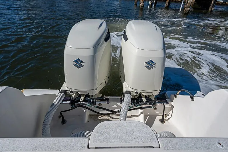  Yacht Photos Pics Twin outboard motors on a 2005 Intrepid 300 Center Console boat.