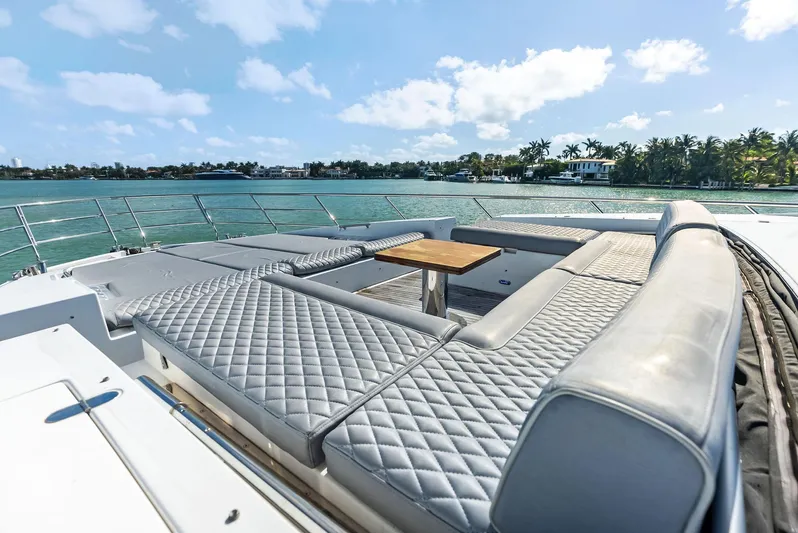 Panda Yacht Photos Pics Luxurious seating area on 2017 Azimut 77S yacht with ocean view.