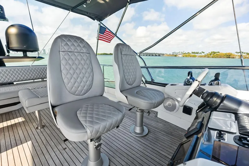 Panda Yacht Photos Pics Luxurious 2017 Azimut 77S yacht cockpit with elegant seating and ocean view.