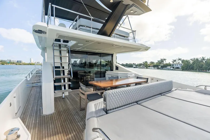 Panda Yacht Photos Pics Luxurious 2017 Azimut 77S yacht deck with seating and dining area.