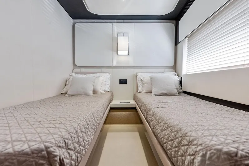 Panda Yacht Photos Pics Luxurious twin cabin interior of 2017 Azimut 77S yacht with modern design.