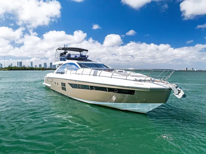 Panda Yacht Photos Pics 2017 Azimut 77S yacht cruising on clear blue waters under a sunny sky.