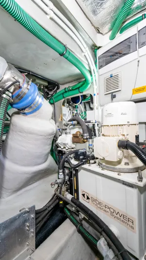 Ohana Yacht Photos Pics Engine room of 2016 Sunseeker Manhattan 55 yacht with Side-Power thruster system.