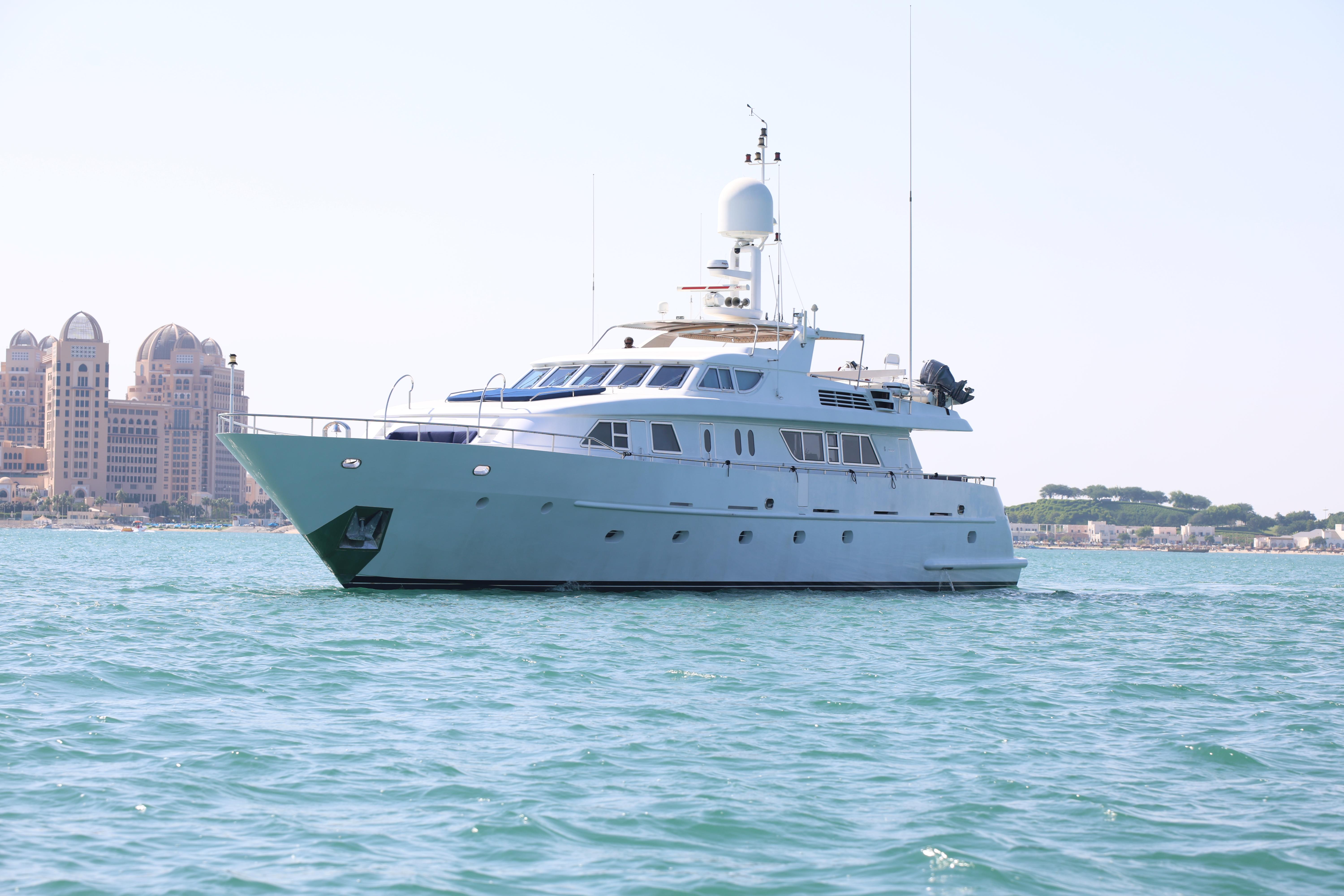 Luxurious 1999 Codecasa 105 Custom yacht cruising on calm waters.