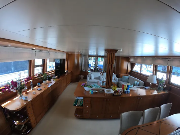  Yacht Photos Pics Luxurious interior of 1999 Codecasa 105 Custom yacht with elegant furnishings and decor.