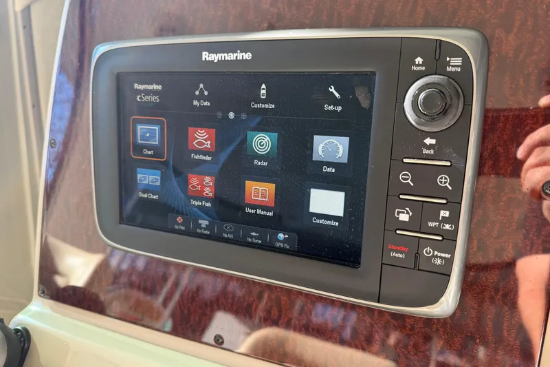  Yacht Photos Pics Raymarine cSeries display on 2014 Sea Ray 370 Sundancer, featuring navigation and fishfinder options.