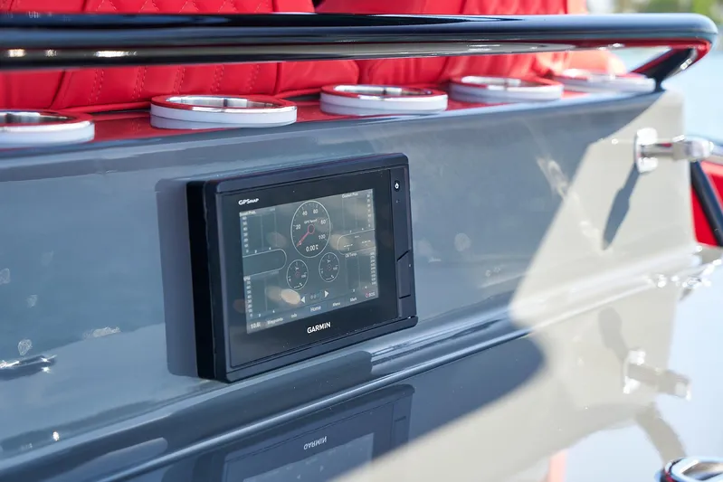  Yacht Photos Pics Garmin display on 2021 Midnight Express 43' Solstice boat dashboard.