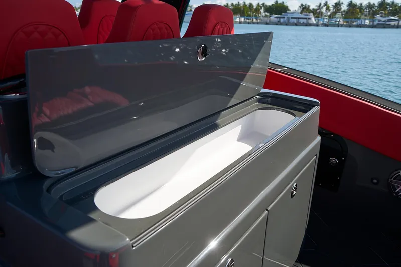  Yacht Photos Pics Luxury seating and storage on 2021 Midnight Express 43' Solstice boat.