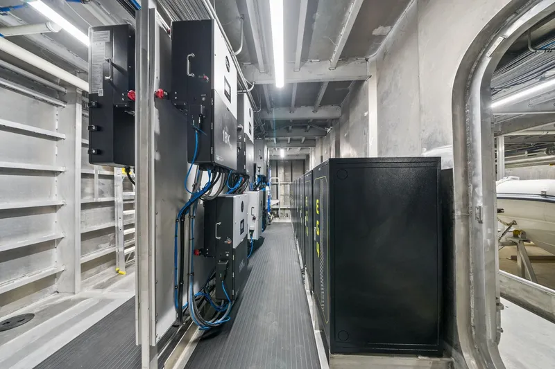 Shine Down Yacht Photos Pics Interior of Breaux Brothers 120 GLV 2025, showcasing advanced electrical systems and equipment.