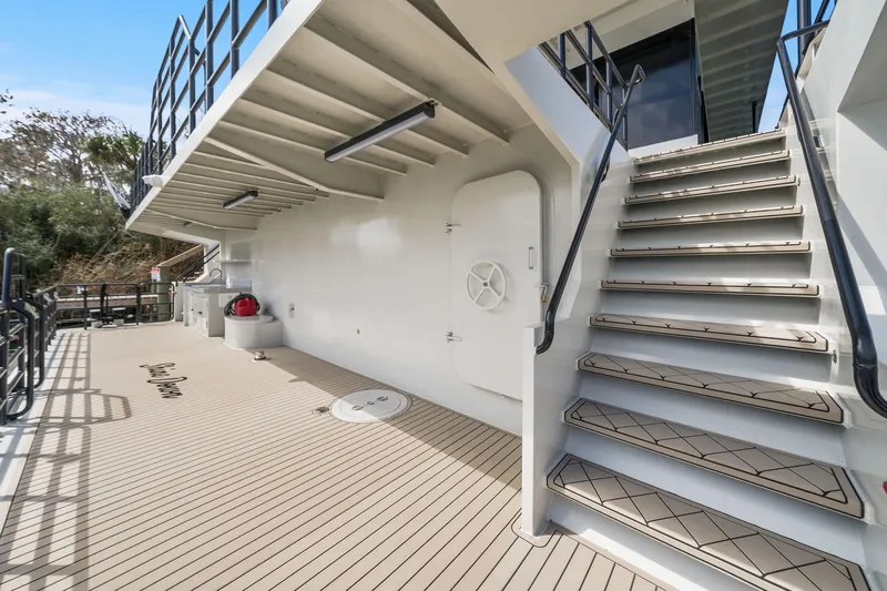 Shine Down Yacht Photos Pics Modern Breaux Brothers 120 GLV yacht deck with stairs, 2025 model.