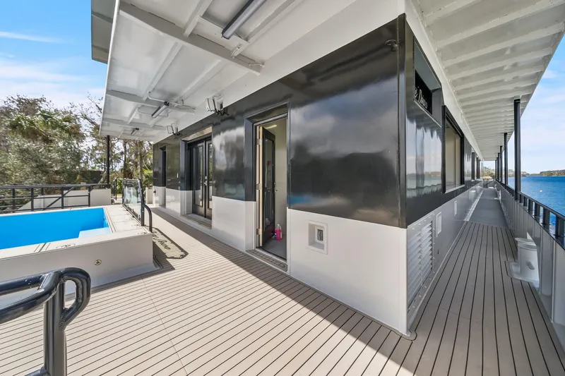 Shine Down Yacht Photos Pics Luxurious 2025 Breaux Brothers 120 GLV yacht with sleek deck and onboard pool.