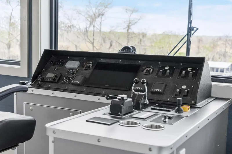 Shine Down Yacht Photos Pics Control panel of 2025 Breaux Brothers 120 GLV boat, featuring modern navigation equipment.