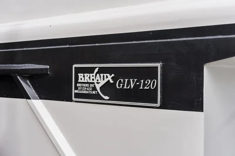 Shine Down Yacht Photos Pics Breaux Brothers 120 GLV 2025 model nameplate on a boat exterior.
