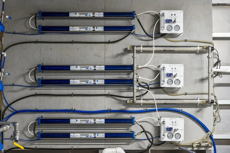 Shine Down Yacht Photos Pics Industrial water filtration system with gauges and pipes, Breaux Brothers 120 GLV, 2025 model.