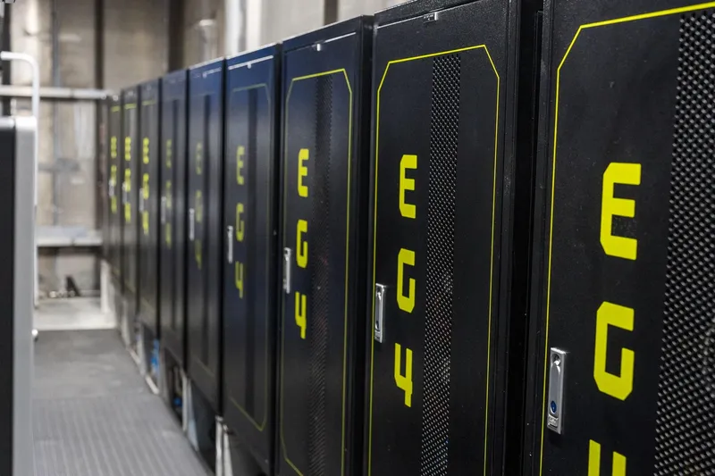 Shine Down Yacht Photos Pics Row of Breaux Brothers 120 GLV server cabinets, 2025 model, in a data center.