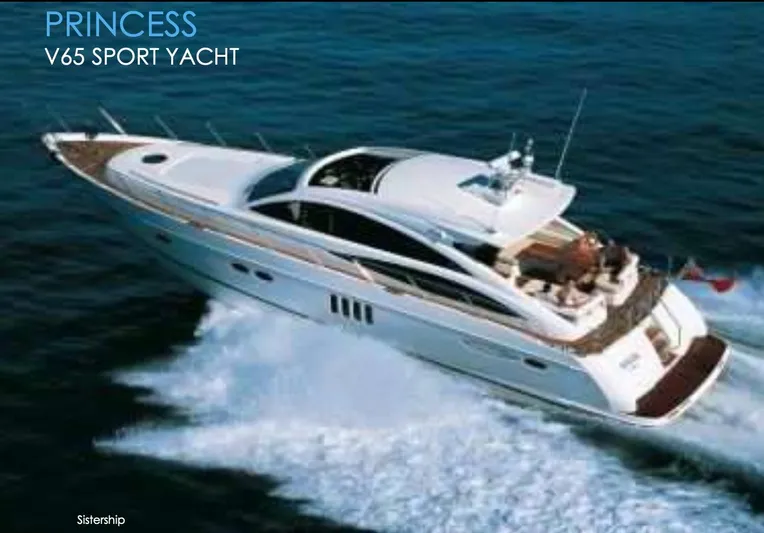  Yacht Photos Pics 2008 Princess V65 Sport Yacht cruising on open water.